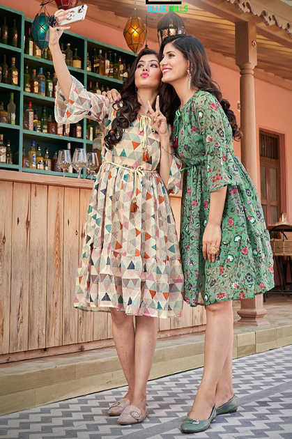 Fine Georgette Kurti with handcrafted neckline and liner