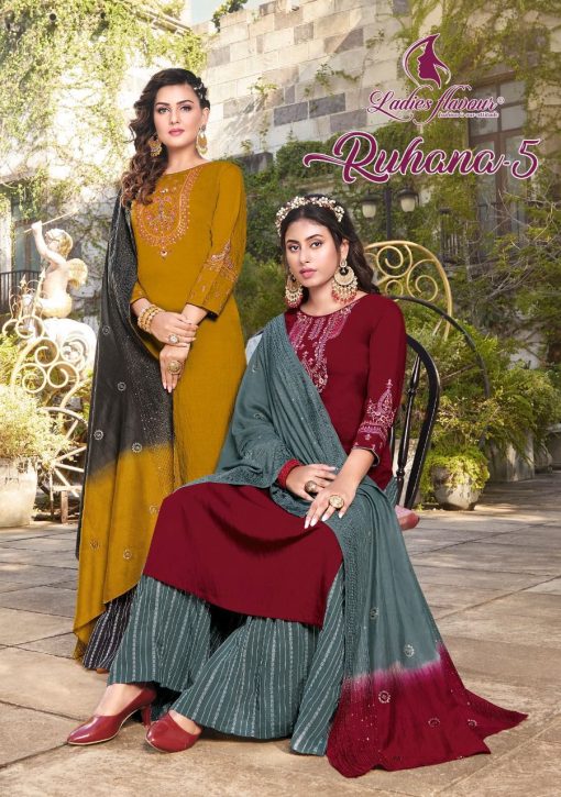 Ladies Flavour Ruhana Vol 5 Kurti with Bottom Dupatta Viscose Chanderi Catalog 6 Pcs 1 510x725 - Ladies Flavour Ruhana Vol 5 Kurti with Bottom Dupatta Viscose Chanderi Catalog 6 Pcs