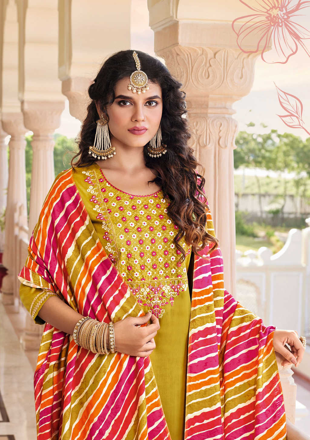 Pink Chanderi kurti with neck pattern. – Soyara Ethnics Studio
