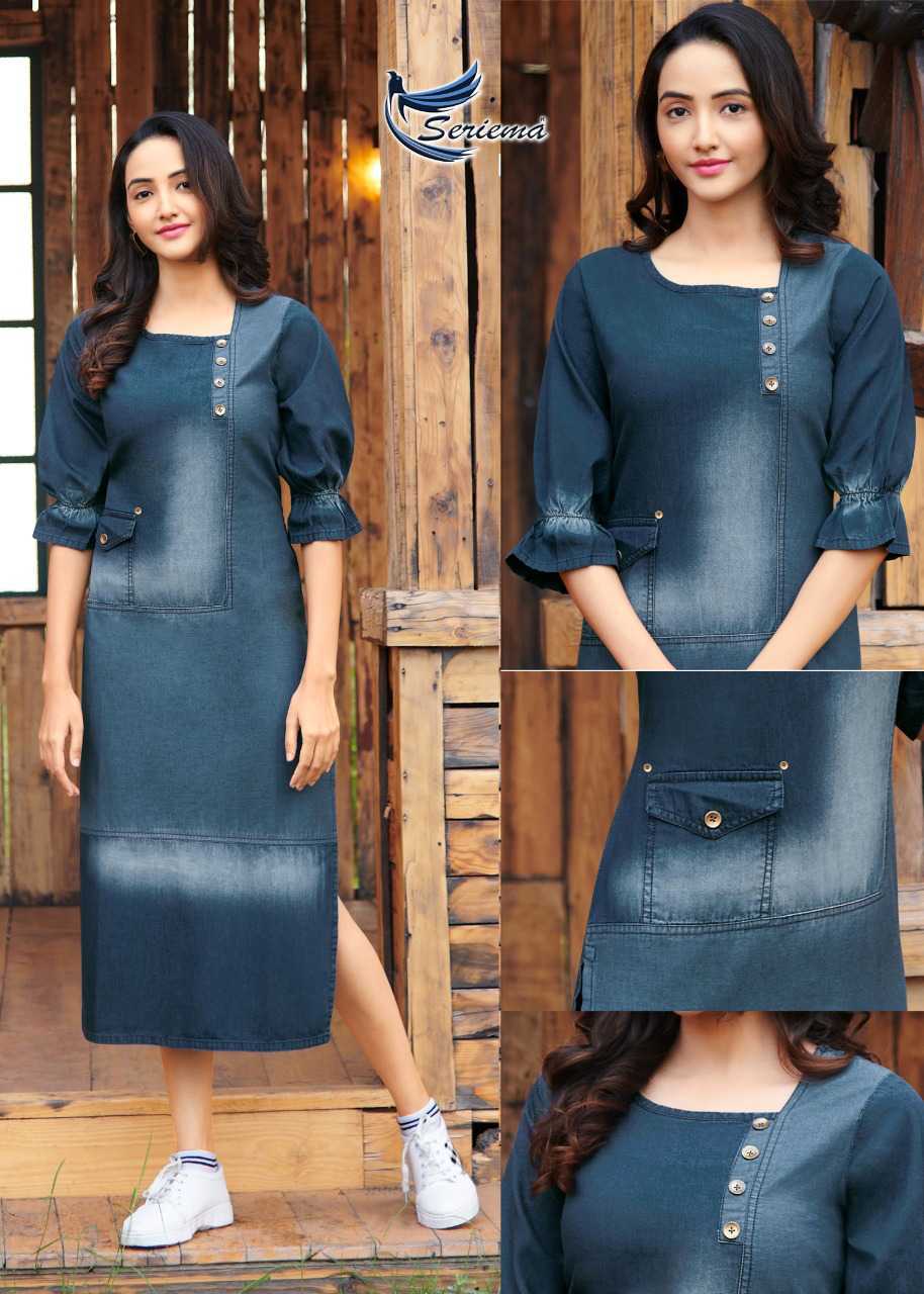 Buy Plain Work Blue Denim Party Wear Kurti Online : Mauritius -