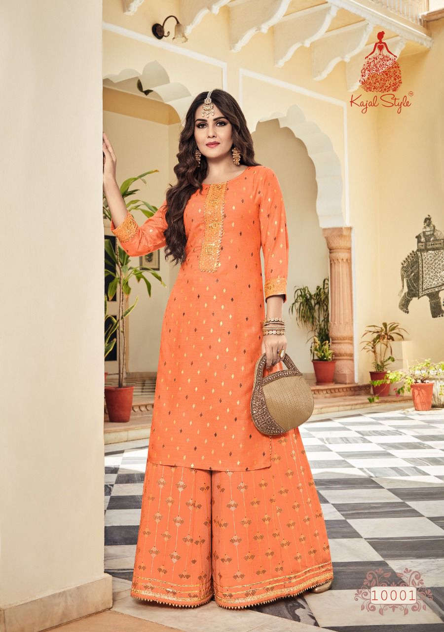 Kajal Style Fashion Label Vol 10 Rayon Kurti with Palazzo Sharara Pant  Catalog 10 Pcs  Suratfabriccom