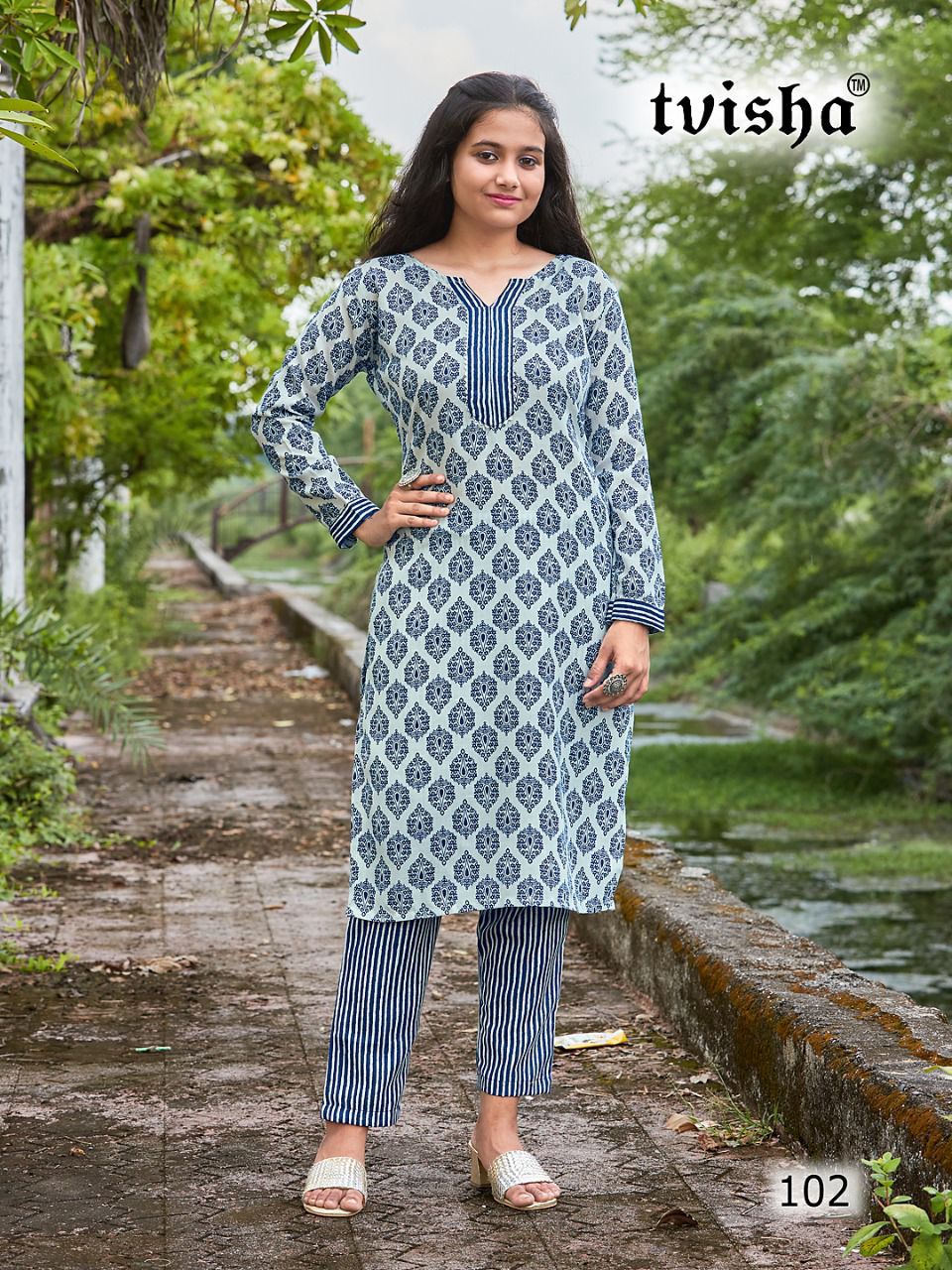 Buy Jaipur Kurti Teal Cotton Printed Embellished A-line Flared Kali Kurta  With Pant (Set of 2) online