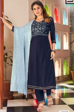 Blue Hills Butterfly Rayon Kurti with Dupatta Bottom Catalog 7 Pcs