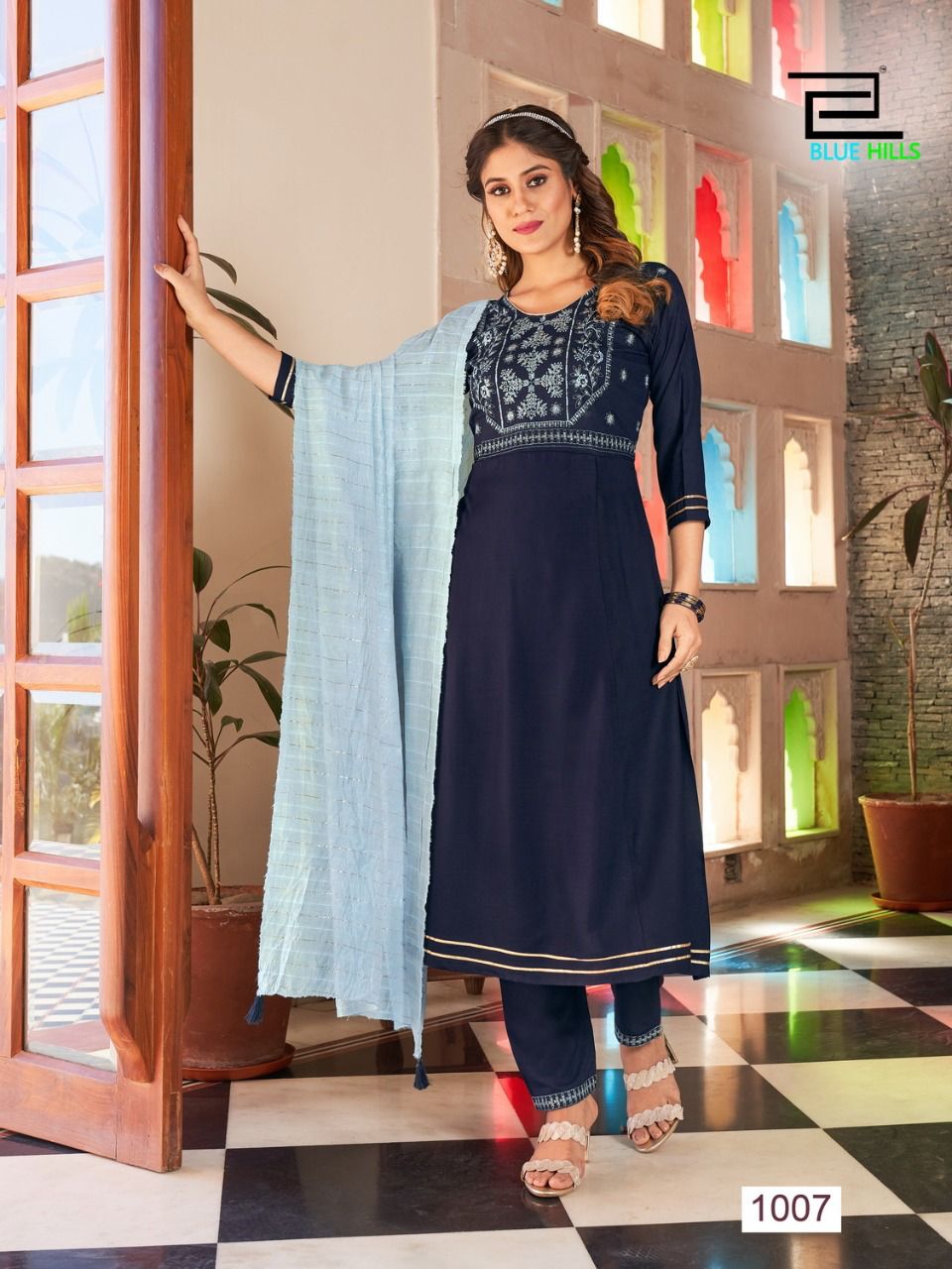 Designer Blue Embroidered Georgette Kurti | Blue colour dress, Combination  dresses, Colorful dresses