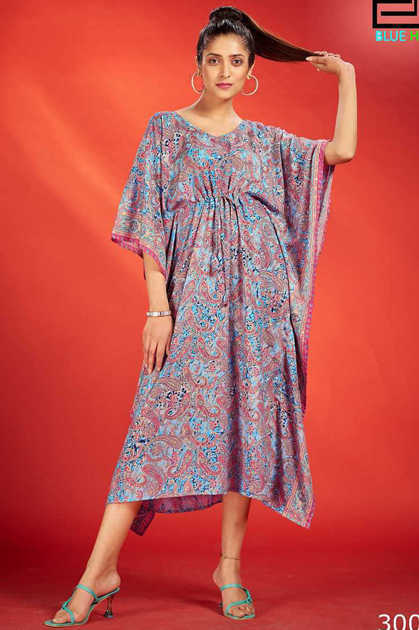 Blue Hills Fire Walk Vol 3 Crepe Kaftan Kurti Catalog 4 Pcs