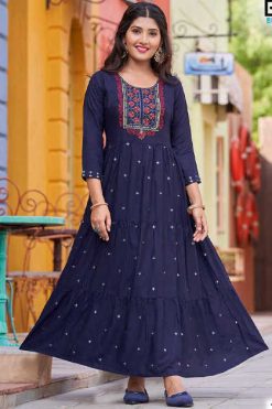 Blue Hills Rasberry Rayon Kurti Catalog 8 Pcs