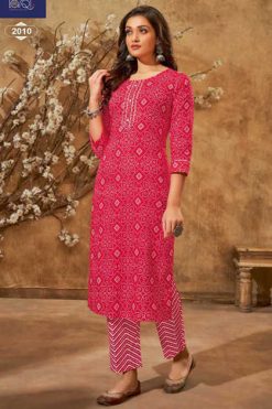 Suryajyoti Larqi Bandhani Lehriya Special Vol 2 Cotton Kurti with Pant Catalog 10 Pcs