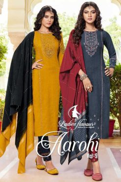 Ladies Flavour Aarohi Vol 9 Kurti with Bottom Dupatta Chinon Catalog 6 Pcs