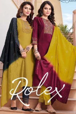 Ladies Flavour Rolex Kurti with Bottom Dupatta Chinon Viscose Catalog 6 Pcs