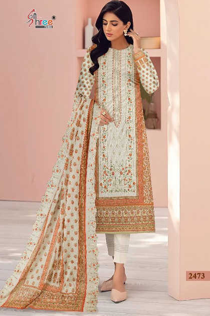 Shree Fabs Bin Saeed Lawn Collection DN 2473 Embroidered Lawn Dupatta Salwar Suit Catalog 2 Pcs