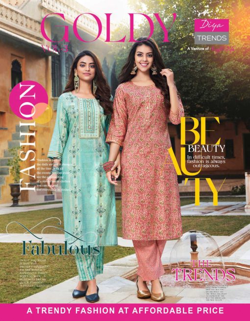 Diya Trends Goldy Vol 3 by Kajal Style Kurti with Pant Chanderi Catalog 10 Pcs 1 510x654 - Diya Trends Goldy Vol 3 by Kajal Style Kurti with Pant Chanderi Catalog 10 Pcs