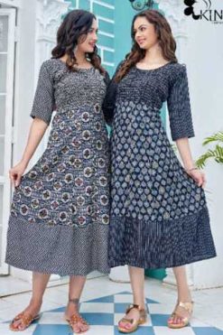 Kinti Blue Rayon Kurti Catalog 8 Pcs