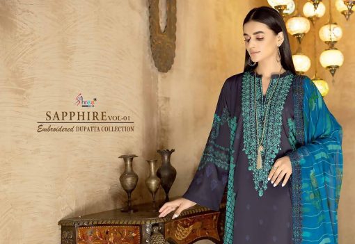 Shree Fabs Sapphire Vol 1 Embroidered Dupatta Collection Cotton Chiffon Salwar Suit Catalog 5 Pcs 2 510x351 - Shree Fabs Sapphire Vol 1 Embroidered Dupatta Collection Cotton Chiffon Salwar Suit Catalog 5 Pcs