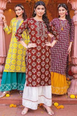 Kiana Bandhani Vol 5 Kurti with Sharara Rayon Catalog 7 Pcs