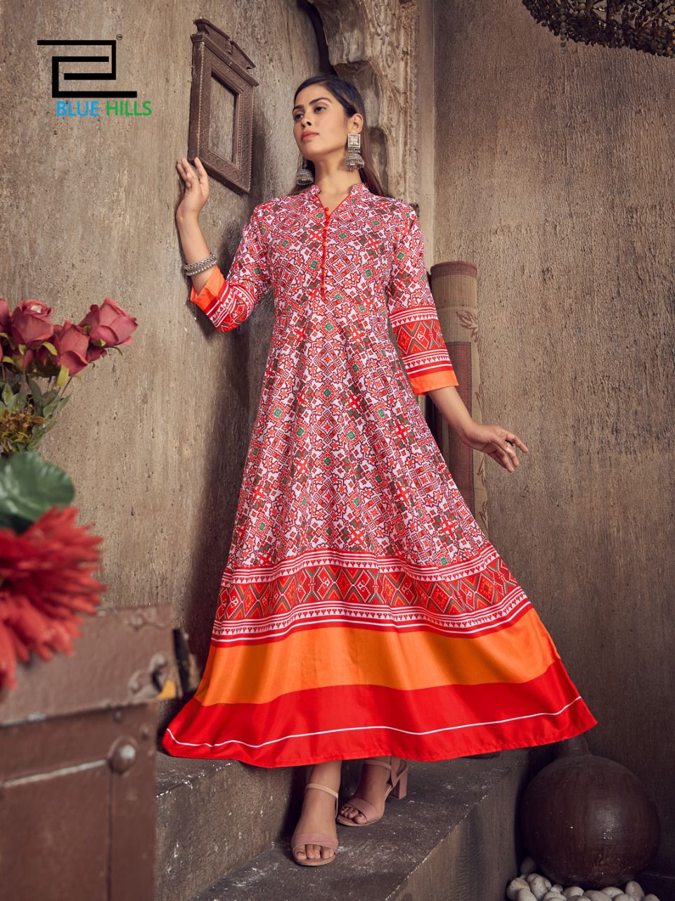 Peach Muslin Silk Handwork Kurti 201445