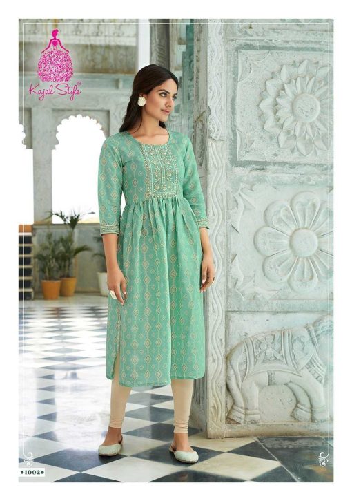 Kajal Style Kesariya Vol 1 Nayra Cut Chaderi Kurti Catalog 8 Pcs 11 510x725 - Kajal Style Kesariya Vol 1 Nayra Cut Chaderi Kurti Catalog 8 Pcs