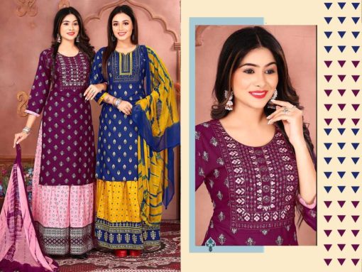 Kinti Radhika Vol 2 Rayon Kurti with Skirt Dupatta Catalog 6 Pcs 5 510x383 - Kinti Radhika Vol 2 Rayon Kurti with Skirt Dupatta Catalog 6 Pcs