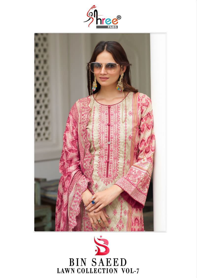 Shree Fabs Bin Saeed Lawn Collection Vol 7 Salwar Suit Catalog 6