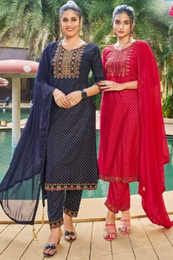 Blue Hills Jailer Kurti with Dupatta Bottom Rayon Catalog 5 Pcs