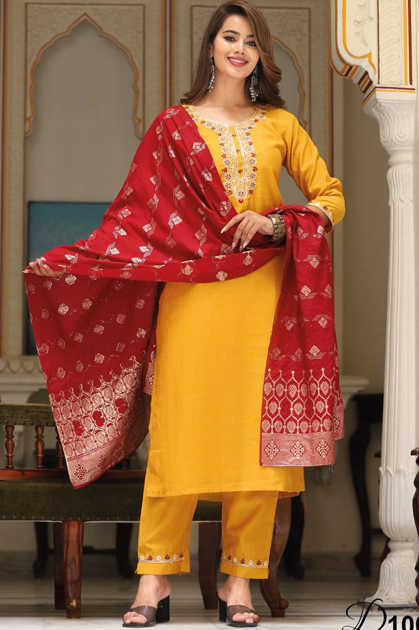 Kurtas | La fille Yellow Kurti With Red Embroidery Size M Cotton Silk Short  Sleeves Round Neck | Freeup