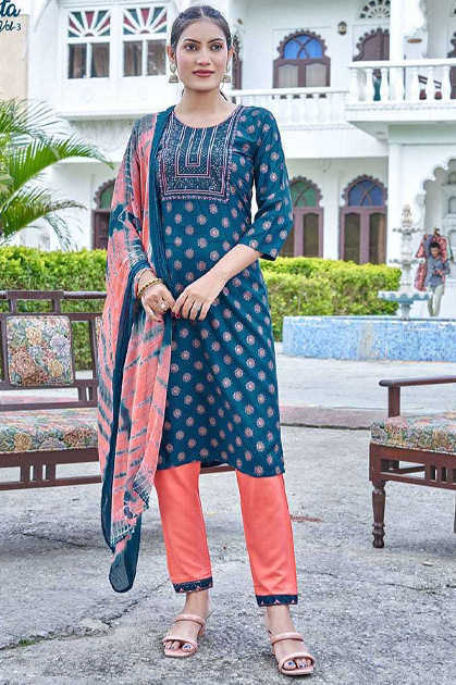 SABHYATA PURE COTTON PRINT SHIFALI EMBROIDERY WORK ANARKALI STYLE KURTI  WITH MALL COTTON DUPATTA BY LADIES FLAVOUR BRAND WHOLESALER AND DEALER