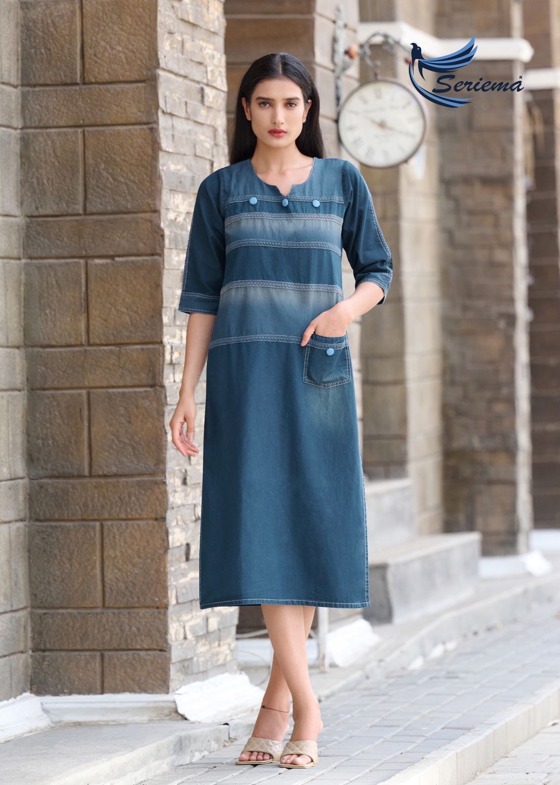 Click One Women's Denim A-Line Kurti (DENIM-KURTI-FLORAL-SPREAD_Blue_S) :  Amazon.in: Fashion