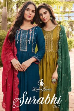 Ladies Flavour Surabhi Vol 2 Kurti with Bottom Dupatta Rayon Catalog 6 Pcs