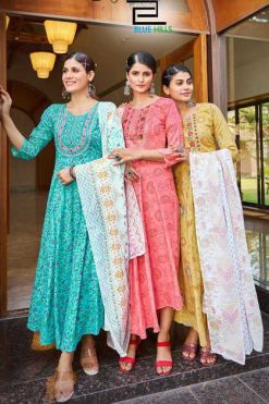 Blue Hills Kohinoor Kurti with Dupatta Rayon Catalog 6 Pcs