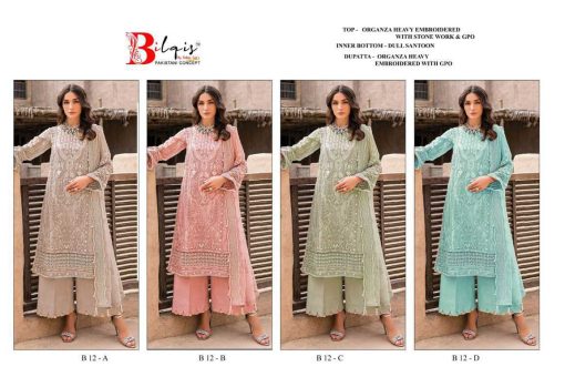 Bilqis B 12 A D Organza Salwar Suit Catalog 4 Pcs 13 510x340 - Bilqis B 12 A-D Organza Salwar Suit Catalog 4 Pcs