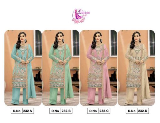 Dinsaa DS 232 A D Georgette Salwar Suit Catalog 4 Pcs 9 510x392 - Dinsaa DS 232 A-D Georgette Salwar Suit Catalog 4 Pcs