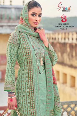 Shree Fabs Bin Saeed Lawn Collection Vol 9 Cotton Salwar Suit Catalog 3 Pcs