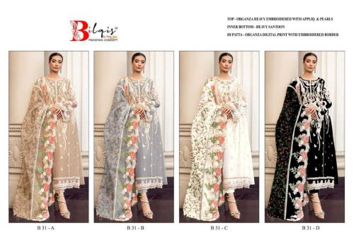 Bilqis B 31 A D Organza Salwar Suit Catalog 4 Pcs 5 510x340 - Bilqis B 31 A-D Organza Salwar Suit Catalog 4 Pcs