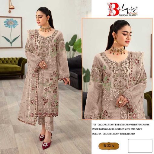 Bilqis B 32 A D Organza Salwar Suit Catalog 4 Pcs 1 510x510 - Bilqis B 32 A-D Organza Salwar Suit Catalog 4 Pcs