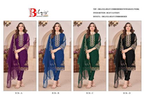 Bilqis B 36 A D Organza Salwar Suit Catalog 4 Pcs 5 510x340 - Bilqis B 36 A-D Organza Salwar Suit Catalog 4 Pcs