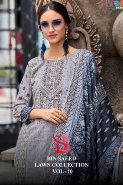 Shree Fabs Bin Saeed Lawn Collection Vol 10 Cotton Salwar Suit Catalog 6 Pcs 247x371 - Surat Fabrics