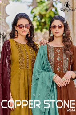 Ladies Flavour Copper Stone Vol 15 Kurti with Bottom Dupatta Cotton Viscose Catalog 5 Pcs 247x371 - Surat Fabrics