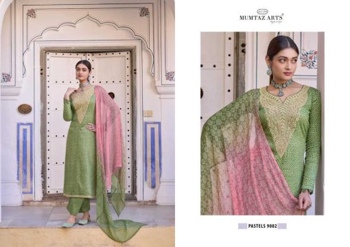 Mumtaz Arts Pastels Satin Salwar Suit Catalog 6 Pcs 4 510x360 - Mumtaz Arts Pastels Satin Salwar Suit Catalog 6 Pcs