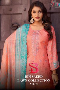 Shree Fabs Bin Saeed Lawn Collection Vol 12 Cotton Salwar Suit Catalog 6 Pcs