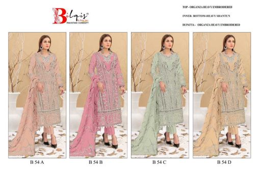 Bilqis B 54 A D Organza Salwar Suit Catalog 4 Pcs 5 510x340 - Bilqis B 54 A-D Organza Salwar Suit Catalog 4 Pcs