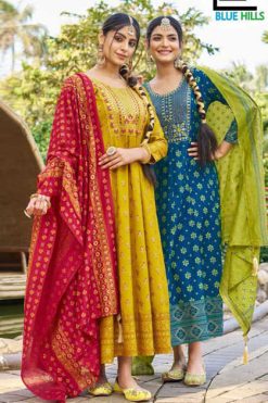 Blue Hills Dupatta Queen Kurti with Dupatta Bottom Rayon Catalog 8 Pcs