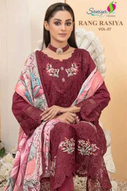 Saniya Trendz Rang Rasiya Chikankari Vol 7 Cotton Salwar Suit Catalog 5 Pcs