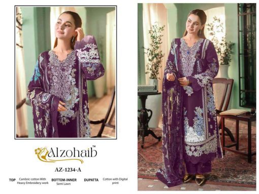 Alzohaib Zahra Vol 1 Chiffon Cotton Salwar Suit Catalog 4 Pcs 5 510x383 - Alzohaib Zahra Vol 1 Chiffon Cotton Salwar Suit Catalog 4 Pcs