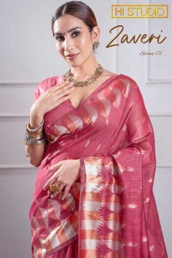 Hi Studio Zaveri Series Vol 1 Linen Saree Sari Catalog 5 Pcs