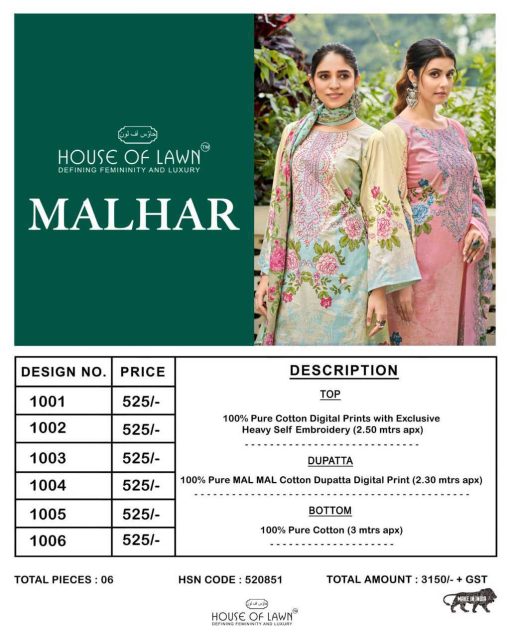 House of Lawn Malhar Cotton Salwar Suit Catalog 6 Pcs 10 510x638 - House of Lawn Malhar Cotton Salwar Suit Catalog 6 Pcs