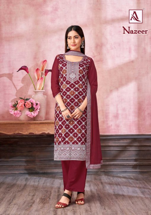 Alok Nazeer Muslin Salwar Suit Catalog 6 Pcs 3 510x728 - Alok Nazeer Muslin Salwar Suit Catalog 6 Pcs