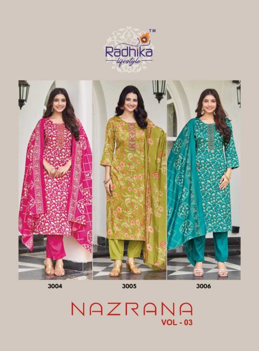 Radhika Nazrana Vol 3 Satin Readymade Salwar Suit Catalog 6 Pcs 9 510x692 - Radhika Nazrana Vol 3 Satin Readymade Salwar Suit Catalog 6 Pcs