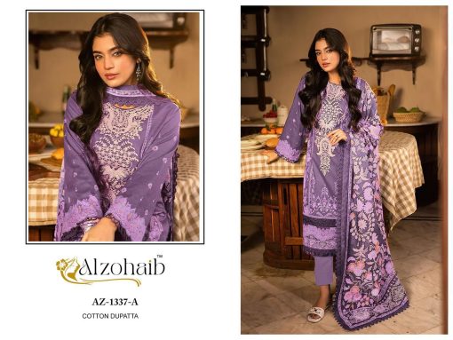 Alzohaib DN 1136-1137 Chiffon Cotton Salwar Suit Catalog 4 Pcs - Image 4