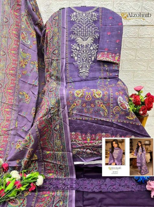 Alzohaib DN 1136-1137 Chiffon Cotton Salwar Suit Catalog 4 Pcs - Image 6