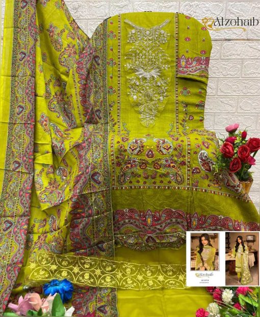 Alzohaib DN 1136-1137 Chiffon Cotton Salwar Suit Catalog 4 Pcs - Image 7