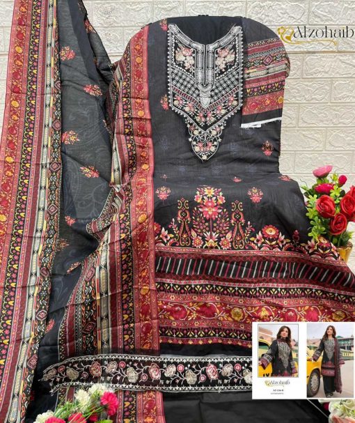 Alzohaib DN 1136-1137 Chiffon Cotton Salwar Suit Catalog 4 Pcs - Image 9